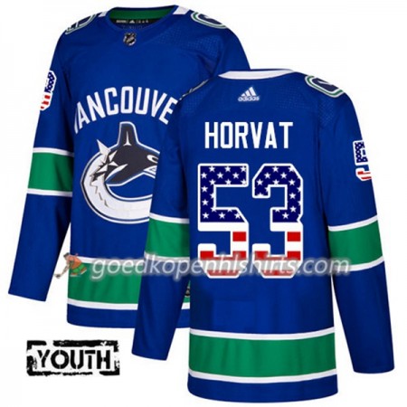 Vancouver Canucks Bo Horvat 53 Adidas 2017-2018 Blauw USA Flag Fashion Authentic Shirt - Kinderen
